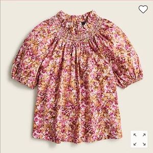NWT J.Crew Smocked Neck Puff Sleeve Floral Top Size Small